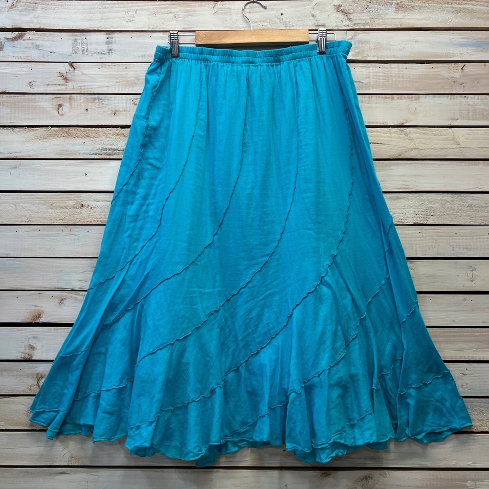 Vintage Studio West Blue Cotton Gauze Midi Skirt Boho Lagenlook Fairycore XL - Picture 2 of 7